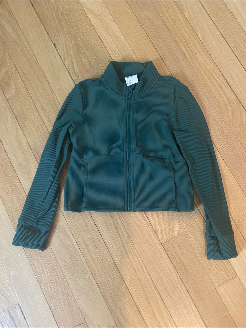 Girls All In Motion  Ribbed Green Zip-Front Jacket